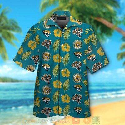 Jacksonville Jaguars Logo Hibiscus Gold Teal Hawaii Shirt, Shorts - Hot Sale 2025