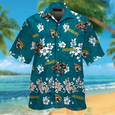 Jacksonville Jaguars Logo White Hibiscus Teal Hawaiian Shirt And Shorts - Hot Sale 2025