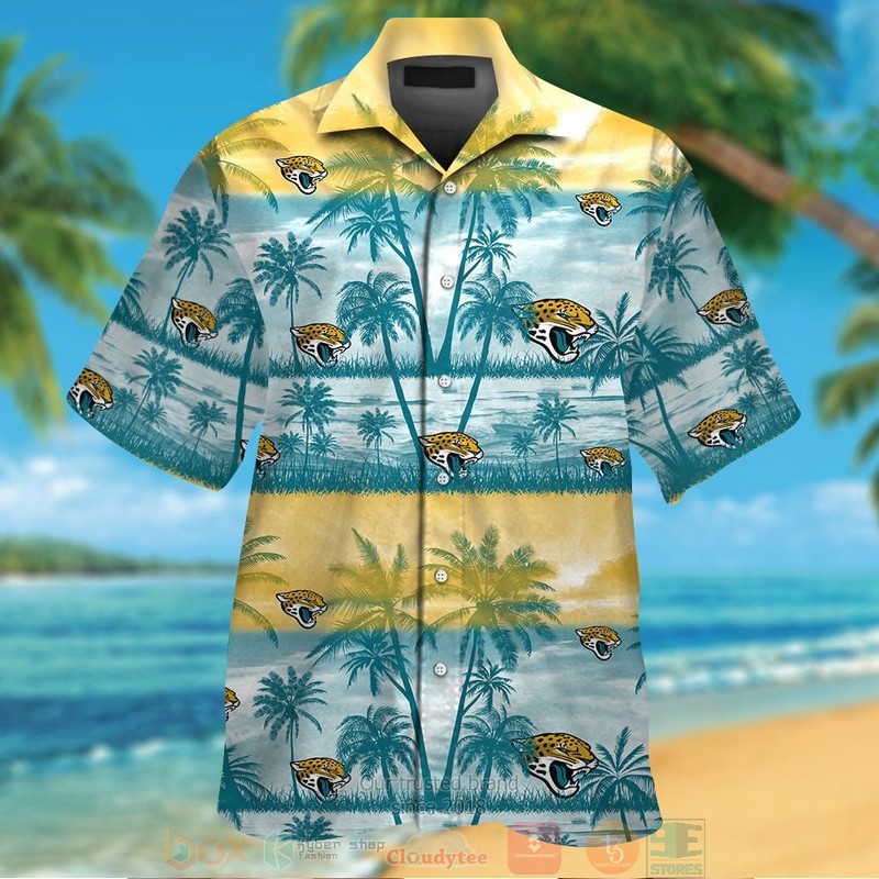 Jacksonville Jaguars Palm Tree Gold Teal Hawaiian Shirt And Shorts - Hot Sale 2025