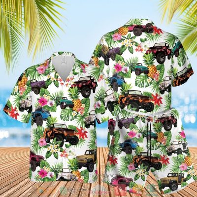 Jeep Pineapple Flowers Hawaiian Shirt, Shorts - Hot Sale 2025