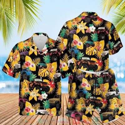 Jeep Pineapple Flowers Black Yellow Hawaiian Shirt, Shorts - Hot Sale 2025