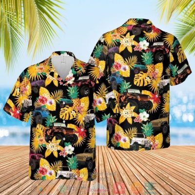 Jeep Pineapple Flowers Black Yellow Hawaiian Shirt, Shorts - Hot Sale 2025