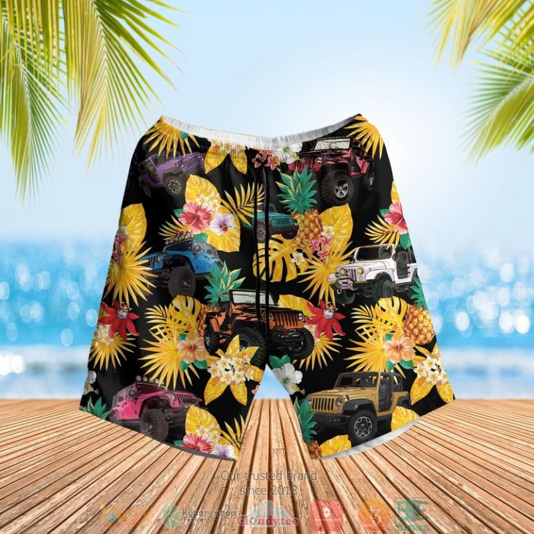 Jeep Pineapple Flowers Black Yellow Hawaiian Shirt, Shorts - Hot Sale 2025