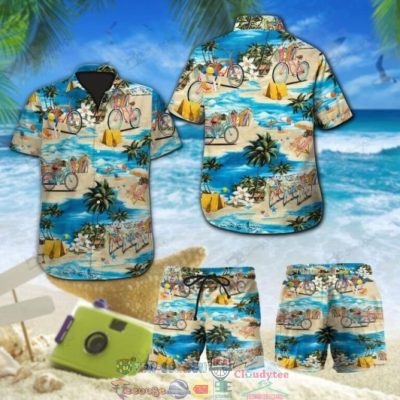 Bicycle Beach Palm Tree Hawaiian Shirt And Shorts - Hot Sale 2025