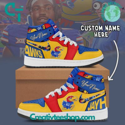 Kansas Jayhawks NCAA Custom Name Air Jordan 1 Sneaker - soulcals.com