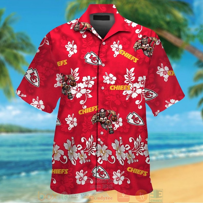Kansas City Chiefs Logo White Hibiscus Red Hawaiian Shirt And Shorts - Hot Sale 2025