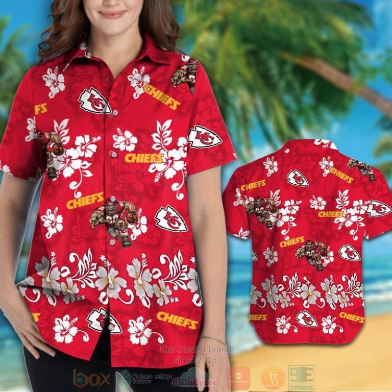 Kansas City Chiefs Logo White Hibiscus Red Hawaiian Shirt And Shorts - Hot Sale 2025