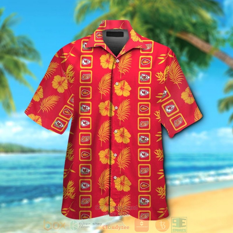 Kansas City Chiefs Logo Yellow Hibiscus Red Hawaiian Shirt And Shorts - Hot Sale 2025