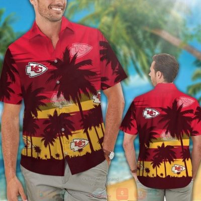 Kansas City Chiefs Palm Tree Dark Red Hawaiian Shirt And Shorts - Hot Sale 2025