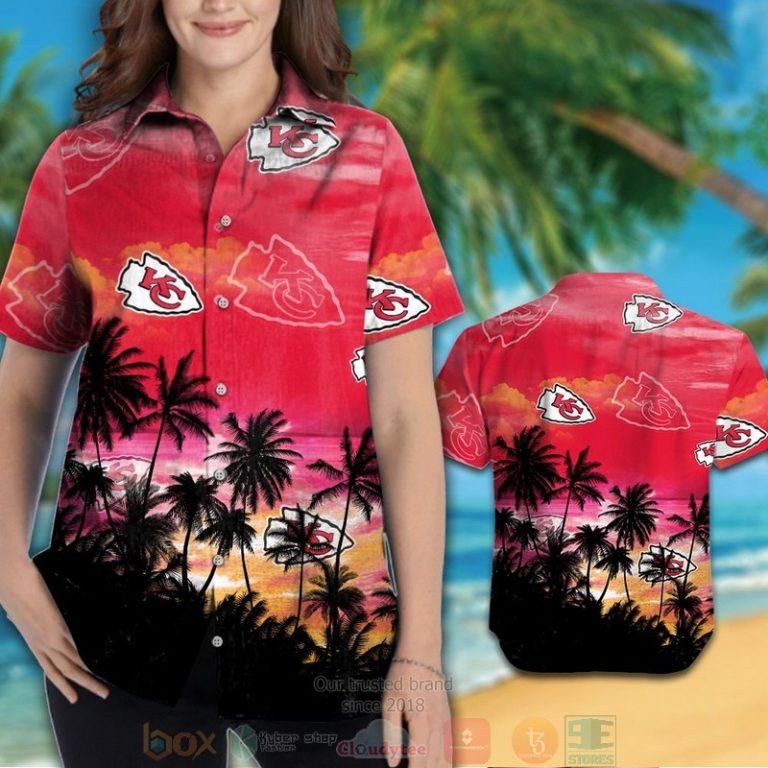 Kansas City Chiefs Palm Tree Red Black Hawaiian Shirt And Shorts - Hot Sale 2025