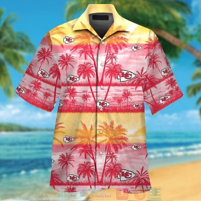 Kansas City Chiefs Palm Tree Yellow Red Hawaiian Shirt And Shorts - Hot Sale 2025