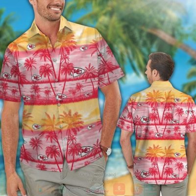 Kansas City Chiefs Palm Tree Yellow Red Hawaiian Shirt And Shorts - Hot Sale 2025