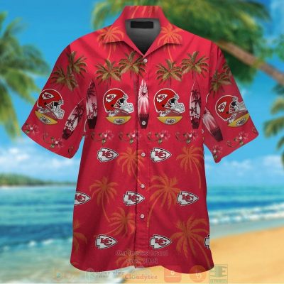 Kansas City Chiefs Surfboard Palm Tree Hawaiian Shirt And Shorts - Hot Sale 2025