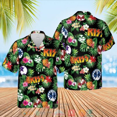 Kiss Band Pineapple Black Green Hawaiian Shirt, Shorts - Hot Sale 2025