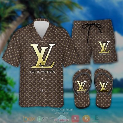 Louis Vuitton Gold Yellow Brown Hawaiian Shirt And Short - Hot Sale 2025