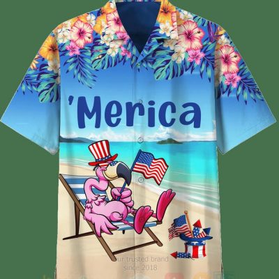 Merica Us Flag Flamingo Hawaiian Shirt, Short - Hot Sale 2025