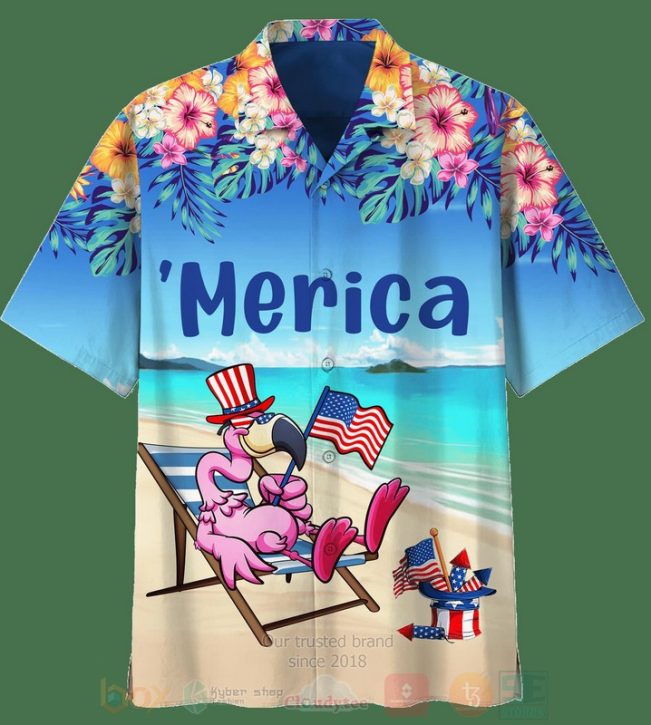 Merica Us Flag Flamingo Hawaiian Shirt, Short - Hot Sale 2025