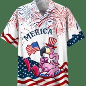 Merica Us Flag Flamingo White Hawaiian Shirt Short.jpg - demo10