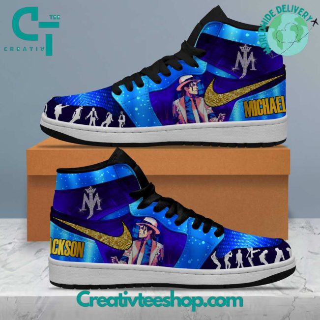 Michael Jackson The King Disco Blue Air Jordan 1 Sneaker - soulcals.com