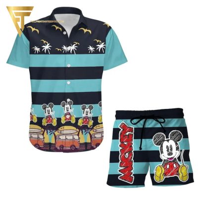 Mickey Mouse Stripe All Over Print Hawaiian Shirts And Beach Shorts - Hot Sale 2025