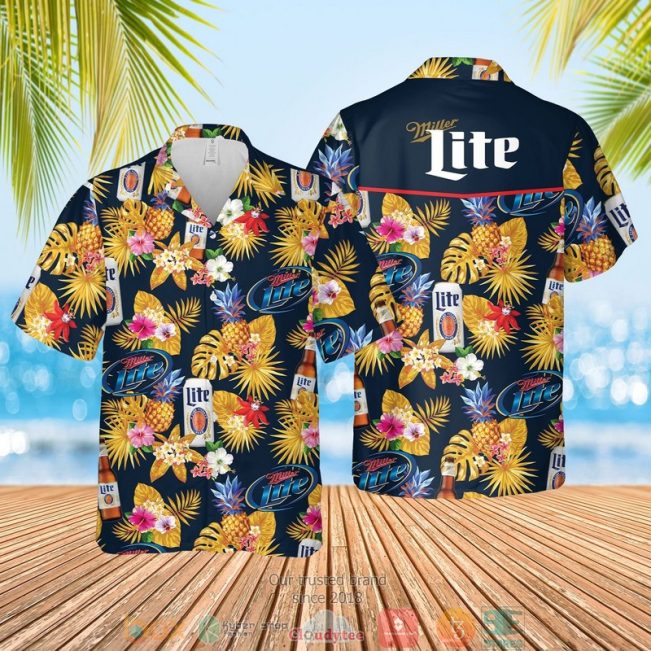 Miller Lite Pineapple Blue Yellow Hawaiian Shirt, Shorts - Hot Sale 2025