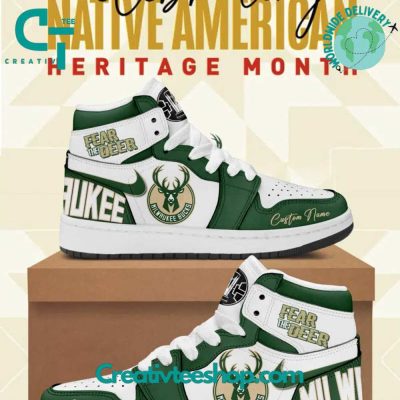 Milwaukee Bucks Fear The Deer Air Jordan 1 Sneaker - soulcals.com