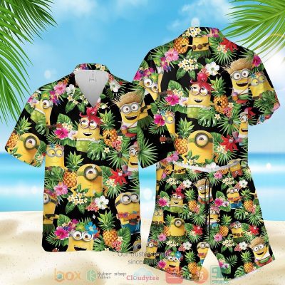 Minions Pineapple Black Green Hawaiian Shirt, Shorts - Hot Sale 2025