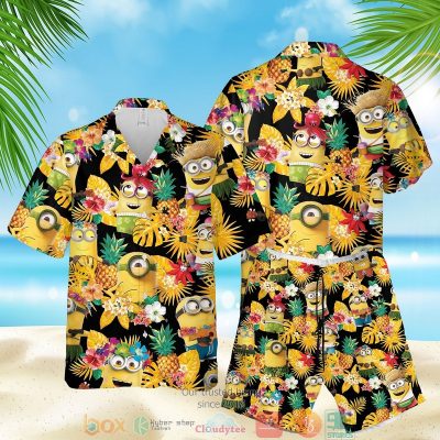 Minions Pineapple Black Yellow Hawaiian Shirt, Shorts - Hot Sale 2025