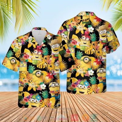 Minions Pineapple Black Yellow Hawaiian Shirt, Shorts - Hot Sale 2025