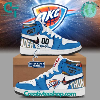 NBA Oklahoma City Thunder 1967 Pesonalized Blue Air Jordan 1 Sneakers - soulcals.com