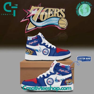 NBA Philadelphia 76ers Custom Name Air Jordan 1 Sneakers - soulcals.com