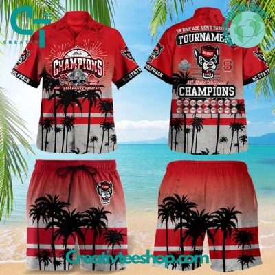 NC State Wolfpack ACC Men?s Basketball Tournament Champions Hawaiian Set - Teesmith