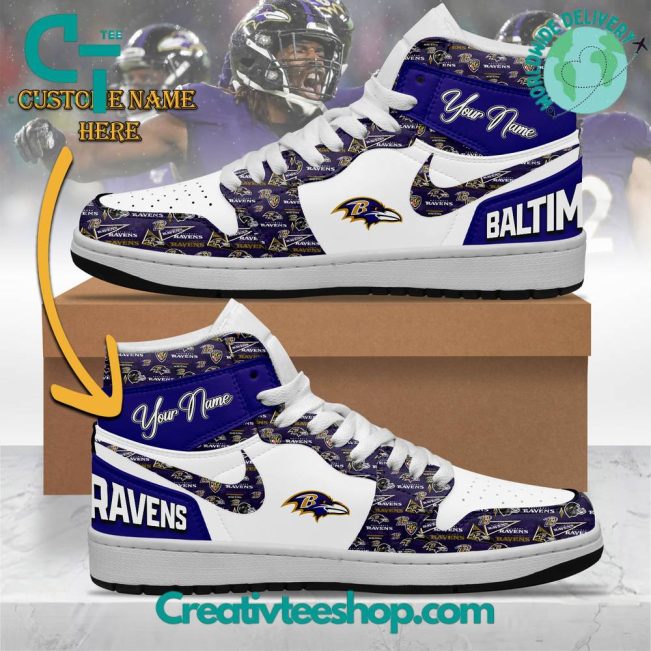 NFL Baltimore Ravens Custom Name Air Jordan 1 Sneaker - soulcals.com