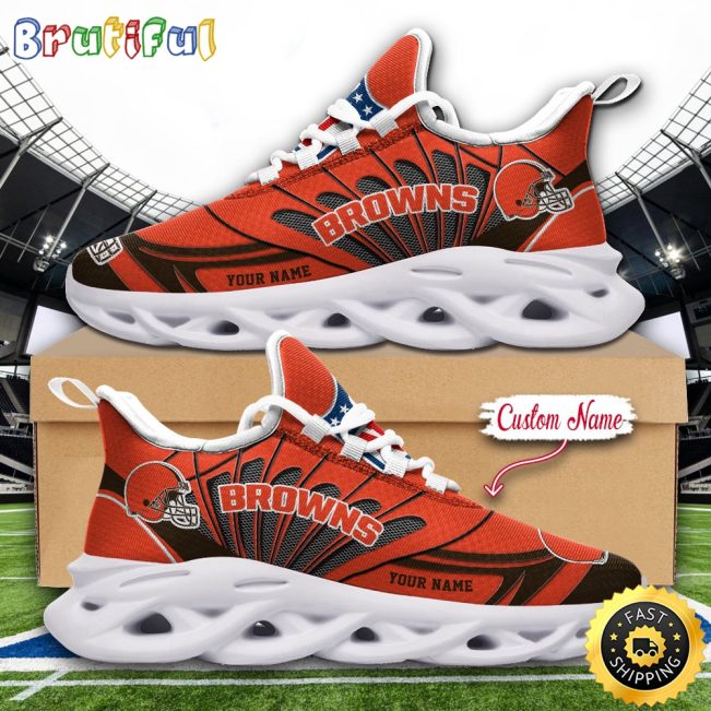 NFL Cleveland Browns Max Soul Shoes Custom Name Football Shoes Sports