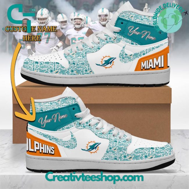 NFL Miami Dolphins Custom Name Air Jordan 1 Sneaker - soulcals.com