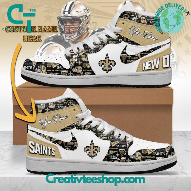 NFL New Orleans Saints Custom Name Air Jordan 1 Sneaker - soulcals.com