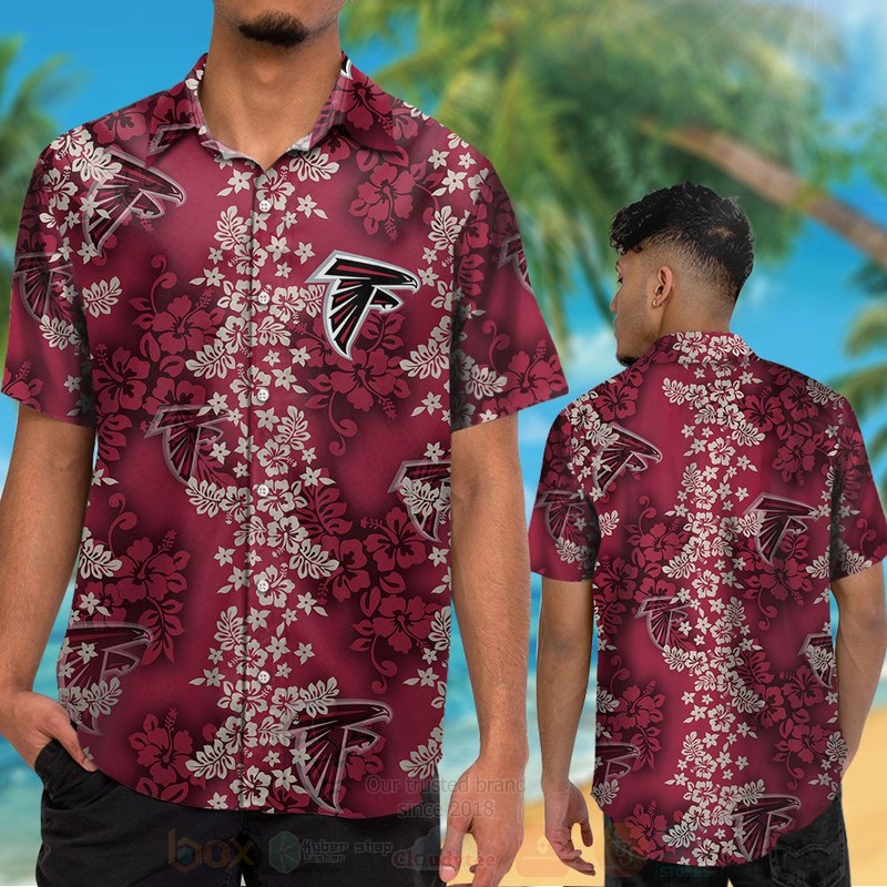 Nfl Atlanta Falcons Dark Red Hibiscus Flower Hawaiian Shirt, Short - Hot Sale 2025
