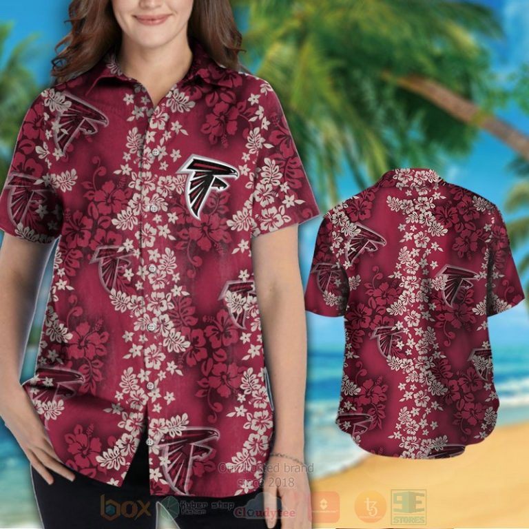 Nfl Atlanta Falcons Dark Red Hibiscus Flower Hawaiian Shirt, Short - Hot Sale 2025