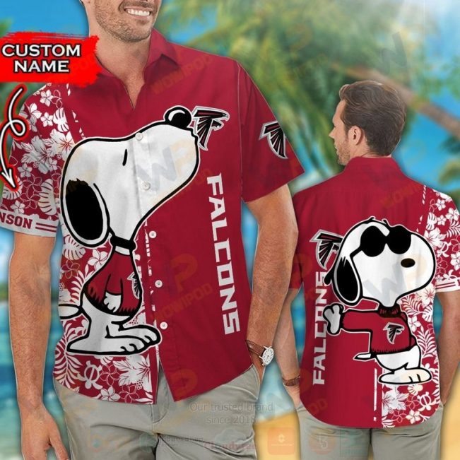 Nfl Atlanta Falcons And Snoopy Custom Name Hawaiian Shirt, Short - Hot Sale 2025