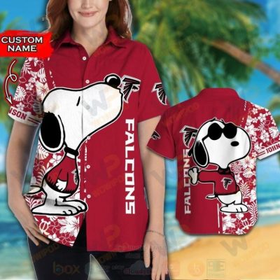 Nfl Atlanta Falcons And Snoopy Custom Name Hawaiian Shirt, Short - Hot Sale 2025