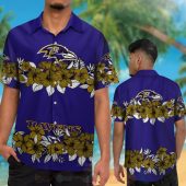 Nfl Baltimore Ravens Brown Hibiscus Flowers Hawaiian Shirt Short.jpg - demo10