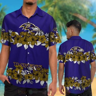 Nfl Baltimore Ravens Brown Hibiscus Flowers Hawaiian Shirt, Short - Hot Sale 2025