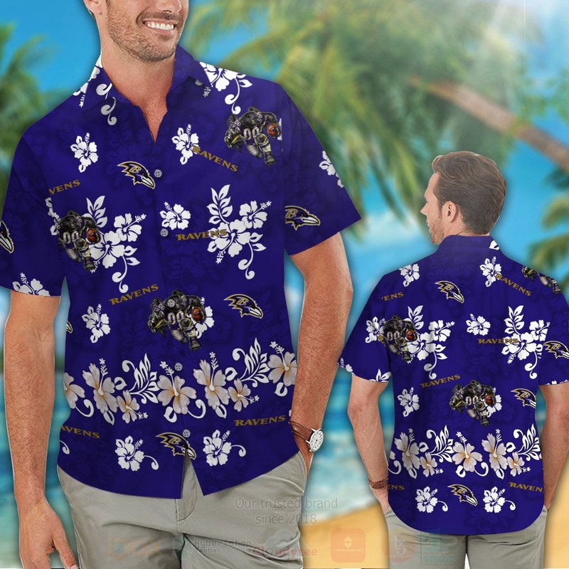 Nfl Baltimore Ravens Full Navy Hibiscus Flower Hawaiian Shirt, Short - Hot Sale 2025