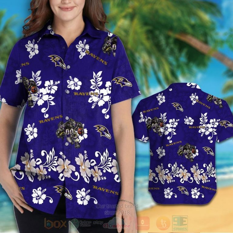 Nfl Baltimore Ravens Full Navy Hibiscus Flower Hawaiian Shirt, Short - Hot Sale 2025