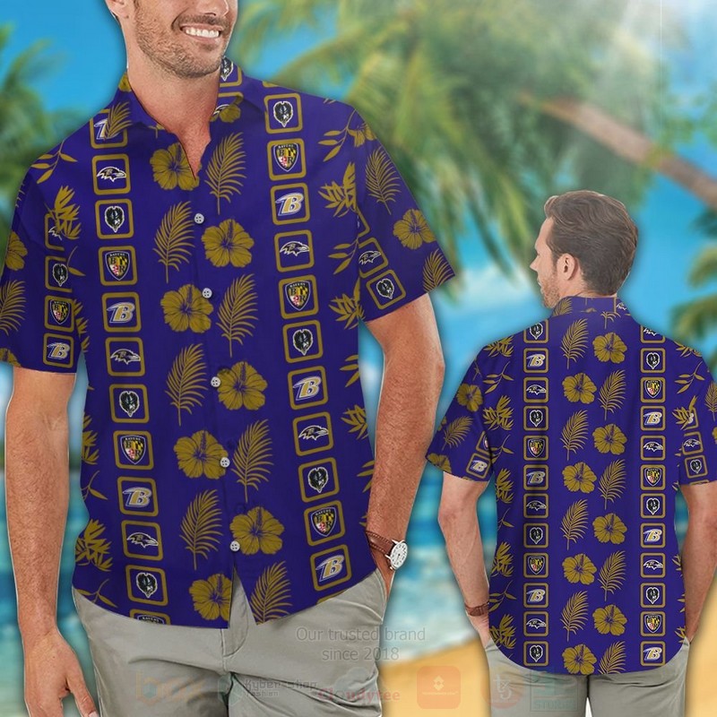 Nfl Baltimore Ravens Navy-Brown Hibiscus Flower Hawaiian Shirt, Short - Hot Sale 2025