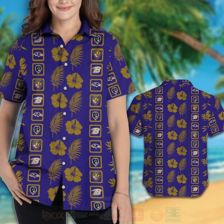 Nfl Baltimore Ravens Navy-Brown Hibiscus Flower Hawaiian Shirt, Short - Hot Sale 2025