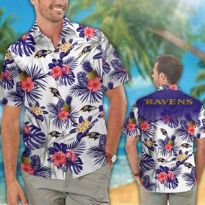 Nfl Baltimore Ravens White-Red Hibiscus Flowers Hawaiian Shirt, Short - Hot Sale 2025
