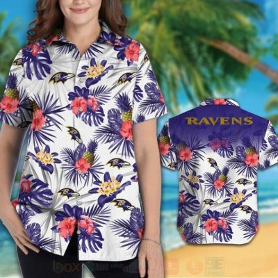 Nfl Baltimore Ravens White-Red Hibiscus Flowers Hawaiian Shirt, Short - Hot Sale 2025