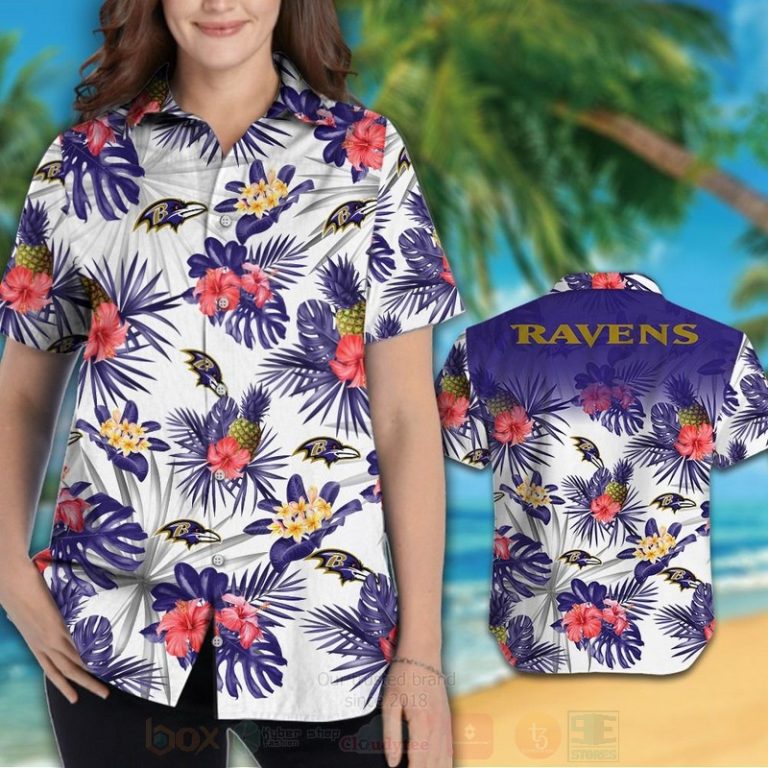 Nfl Baltimore Ravens White-Red Hibiscus Flowers Hawaiian Shirt, Short - Hot Sale 2025