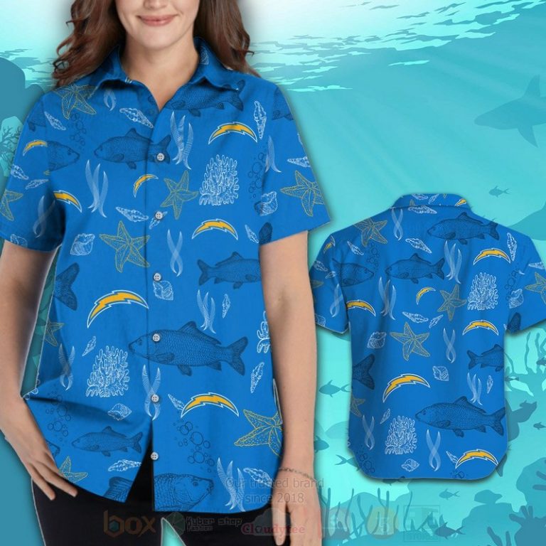 Nfl Los Angeles Chargers Blue Fish Hawaiian Shirt, Short - Hot Sale 2025